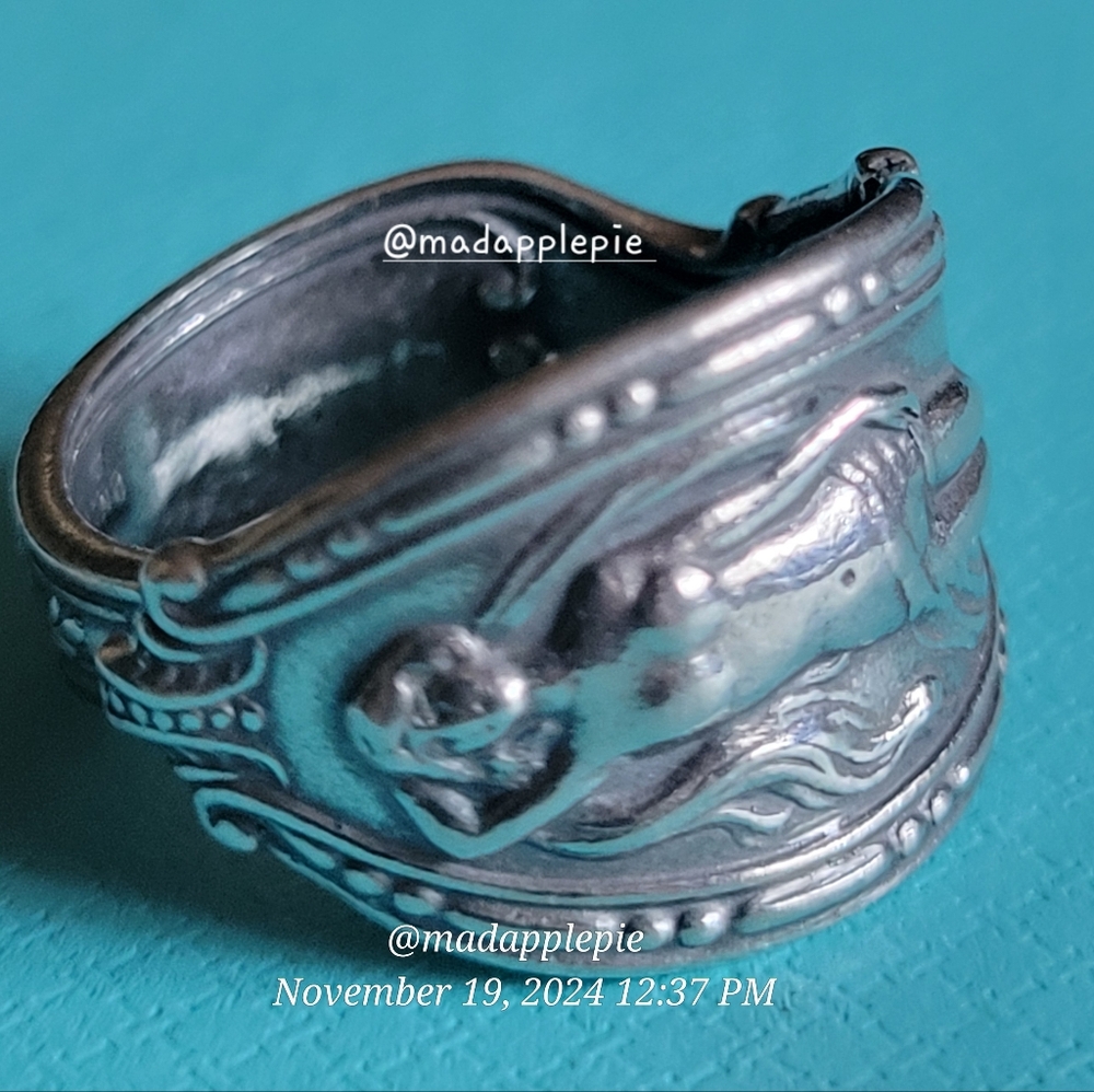 Vintage Sterling Silver Spoon Ring Goddess Woman Nude Muse Nymph Designer #134 - Picture 7 of 10